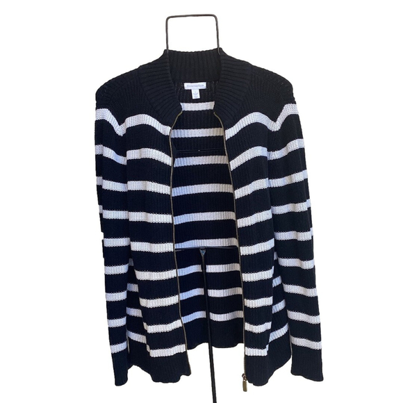 Charter Club Sweaters - Charter Club Striped Zip Up Cardigan Knit Black White Stripes Woman’s Size Large